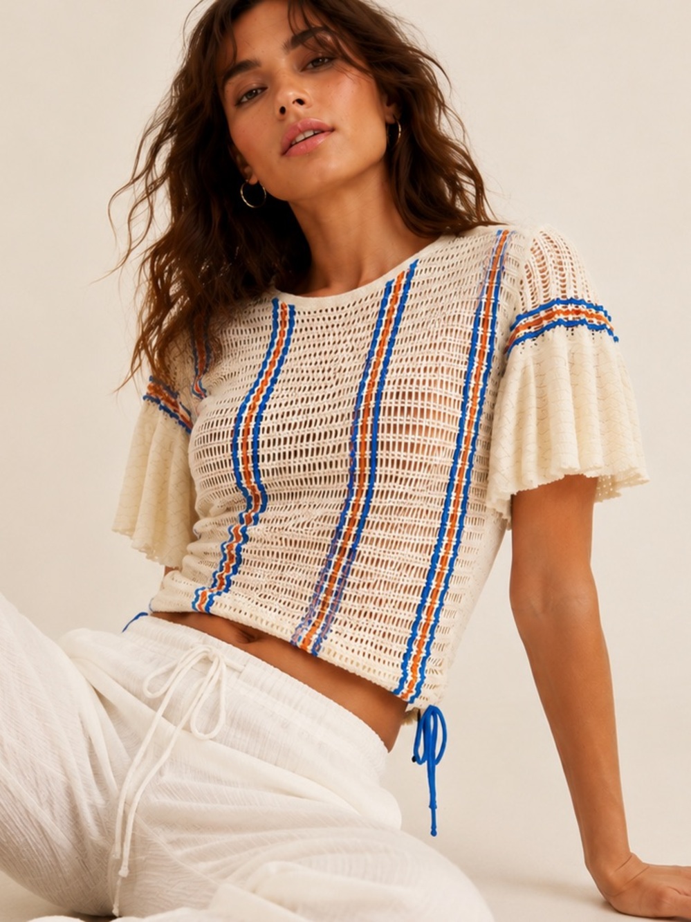 Free People Ruffle Sleeve Knit Top